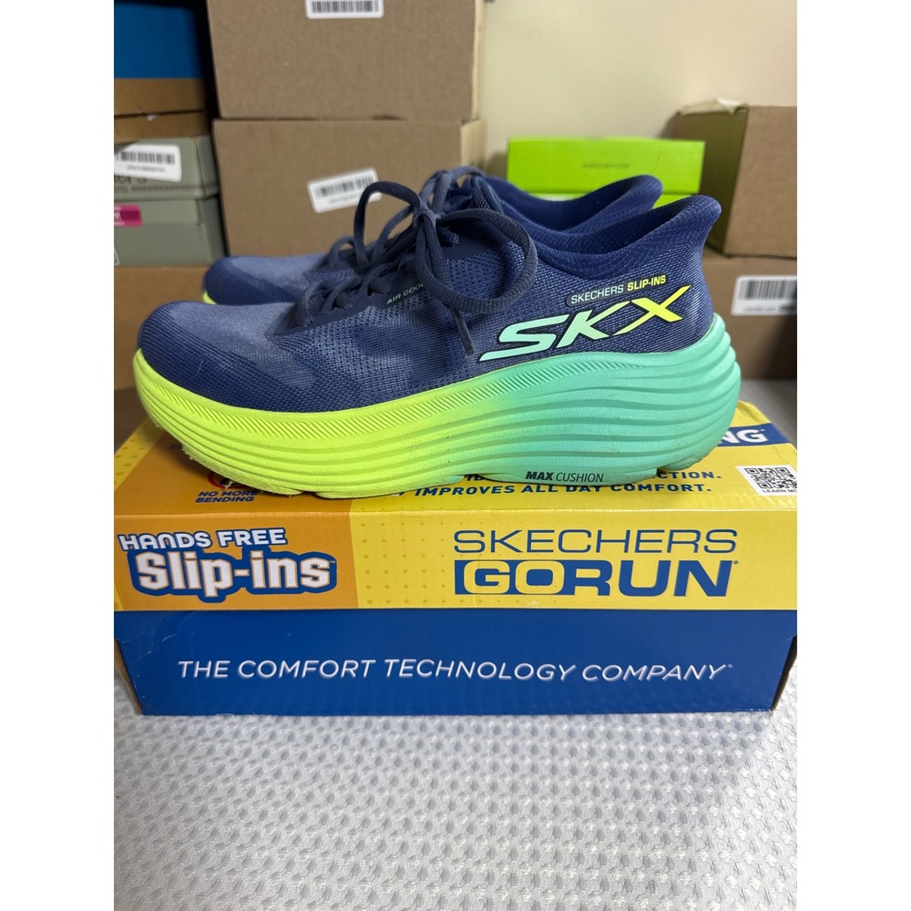 Skechers GoRun Slip-ins Women 7.5 Max Cushioning Endeavour Navy Lime 129473 GOOD